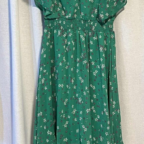 DKNY Green Floral Flutter Sleeve Midi Dress Size 8 - Picture 3 of 12